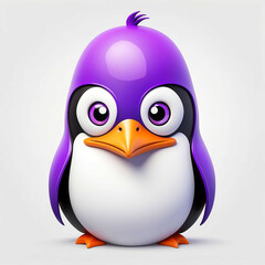 Poster - purple theme penguin head 3d art logo in plain white background