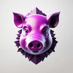 Wall Mural - purple theme pig head 3d art logo in plain white background