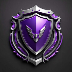 Wall Mural - purple theme shield 3d art logo in plain white background