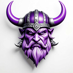 Poster - purple theme viking head 3d art logo in plain white background