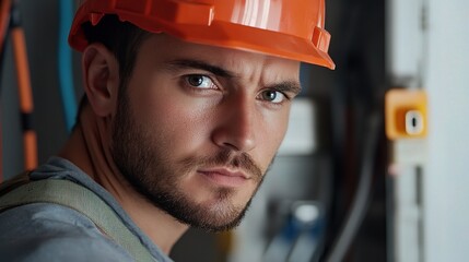 Wall Mural - Focused Electrician on the Job