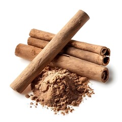 Wall Mural - Cinnamon sticks and powder isolated on white background