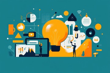 Wall Mural - Modern Marketers Working Together on Effective Keyword Strategies | Minimalist Flat Illustration