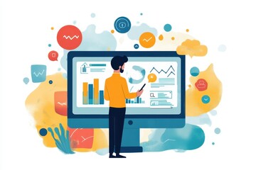 Wall Mural - Modern Digital Marketer Analyzing SEO Data - Minimalist Flat Illustration