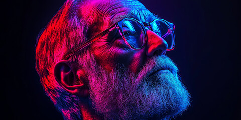 Canvas Print - Close up of an old man with a beard and glasses, generative AI