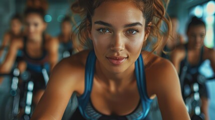 Wall Mural - Cycling Class Squad: A Dynamic Group of Fitness Enthusiasts Pedaling Towards Health and Happiness