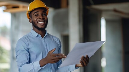 Poster - Young black engineer presenting a project to an audience with enthusiasm