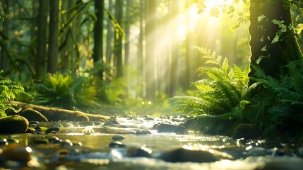 Sticker - Sunlit Forest Stream.