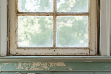 lead paint removal process in an old window on a sunny day