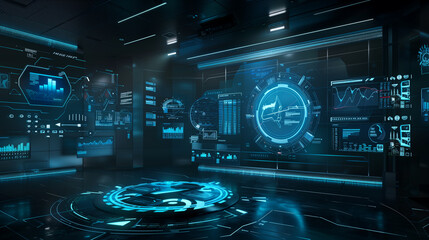 Wall Mural - futuristic digital technology data management system augmented reality interface with floating holog