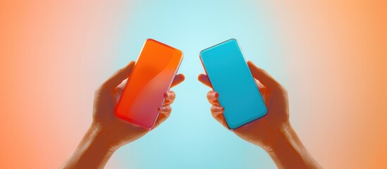 two smartphones with colorful screens