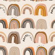 © sulemi - Seamless pattern with abstract hand-drawn rainbows in warm neutral tones This trendy design features a variety of shapes and textures creating a calming and minimalist aesthetic Perfect for textile pr