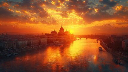 Poster - Budapest Parliament Building at Sunset