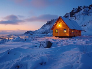 Sticker - Cozy Cabin in a Snowy Landscape