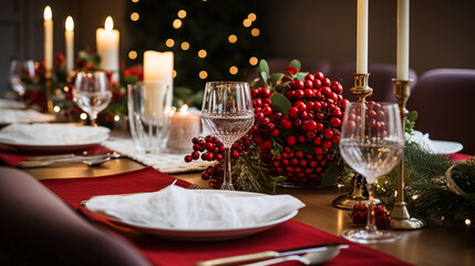 Christmas table decor, holiday tablescape and dinner table setting, formal event decoration for New Year, family celebration, English country and home styling inspiration