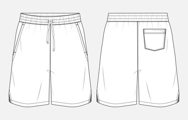 sports jersey shorts pant technical drawing fashion flat sketch vector illustration front and back v