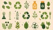 © Enjoy - Eco-Conscious Icons: A vibrant collection of hand-drawn illustrations championing environmentalism, featuring recycling symbols, lush foliage, and sustainable practices.