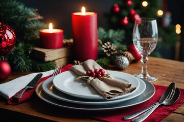 Wall Mural - Christmas holidays table setting concept