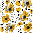 © sulemi - Seamless pattern with yellow flowers and black dots on white background