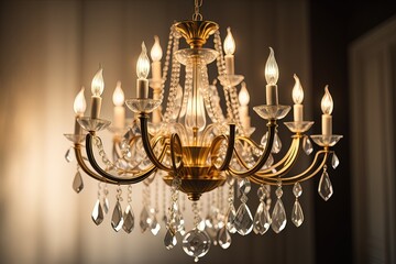 Luxury chandelier isolated on dark background. ai generative