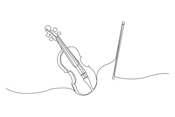 Hand-drawn violin one-line art drawing. Violin continuous outline vector.