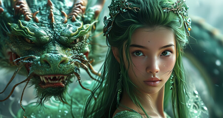 Wall Mural - girl and dragon