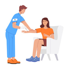 Poster - Doctor giving vaccine dose to patient, flat illustration 

