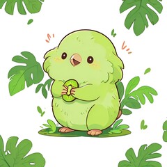 Poster - Cute Green Bird Holding a Kiwi