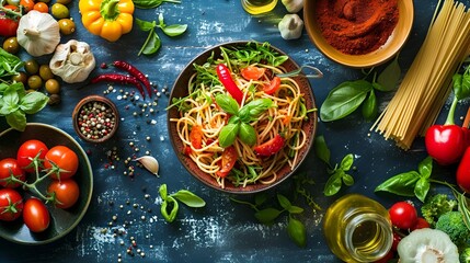 Wall Mural - pasta with tomato and basil