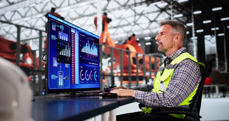 Leinwandbilder - Engineer Operator Using Scada System