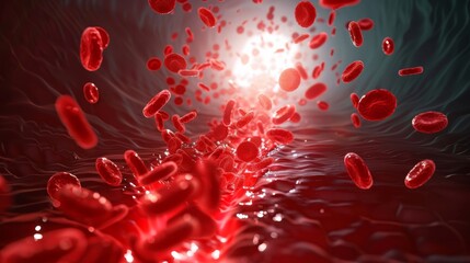 Red blood cells flowing through narrow artery