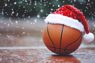 Sticker - basketball wearing santa hat