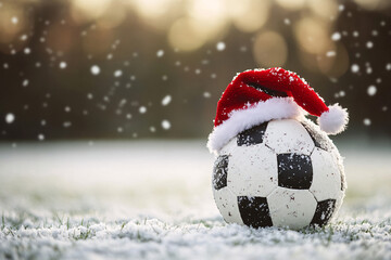 Wall Mural - soccer ball wearing santa hat