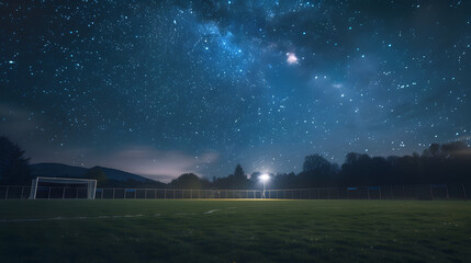Wall Mural - A soccer field with two goal posts and a large