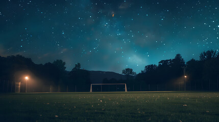 Wall Mural - A soccer field with two goal posts and a large