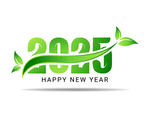 2025 Happy new year with natural green leaves design. Greetings and invitations, 2025 New year natural vector illustration