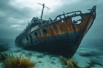 a shipwreck at sea