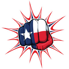 Wall Mural - powerful punching fist with Texas flag transparent background