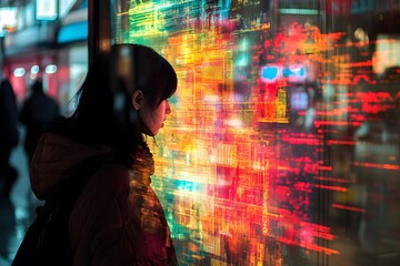 Wall Mural - urban modernity. city lights reflecting on a glass building