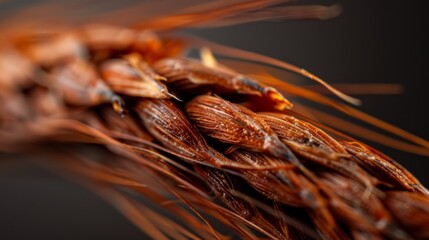 Poster -  A tight shot of several brown insects against a black backdrop The bugs are sharp in focus, while the interior of one is subtly blurred