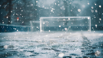 Wall Mural - a snowy soccer field with a goal
