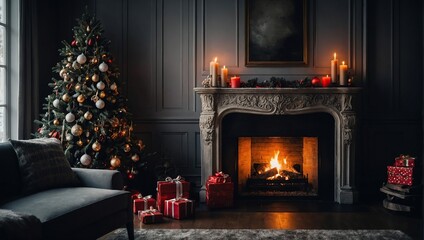 Christmas interior with fireplace