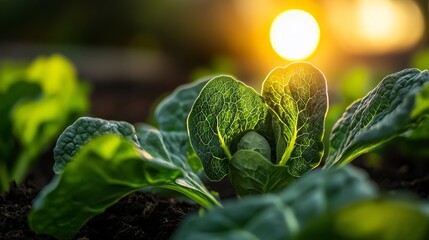  A tight shot of a green plant with sunlit background..Or:..Up-close view of a verdant leafy plant against a radiant sunny backdrop