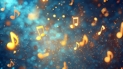 Canvas Print - Creative golden blue background with musical notes 