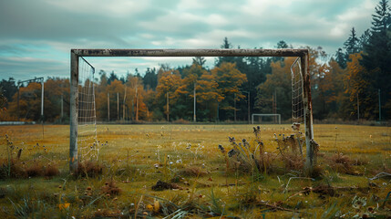 Wall Mural - A rusty metal soccer goal 