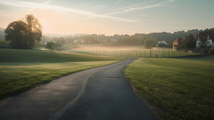 Wall Mural - A road in the countryside with a house in the distance