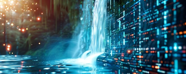 Digital Waterfall Abstract Background.