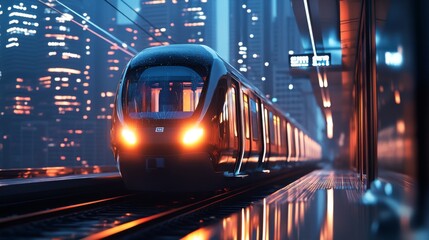 Poster - A close-up of a metro train arriving at a platform,