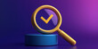 © Taskmanager - A golden magnifying glass with a checkmark inside, set against a purple background, symbolizing accuracy, validation, and thorough inspection.