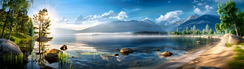 Poster - Tranquil Mountain Lake Sunrise.